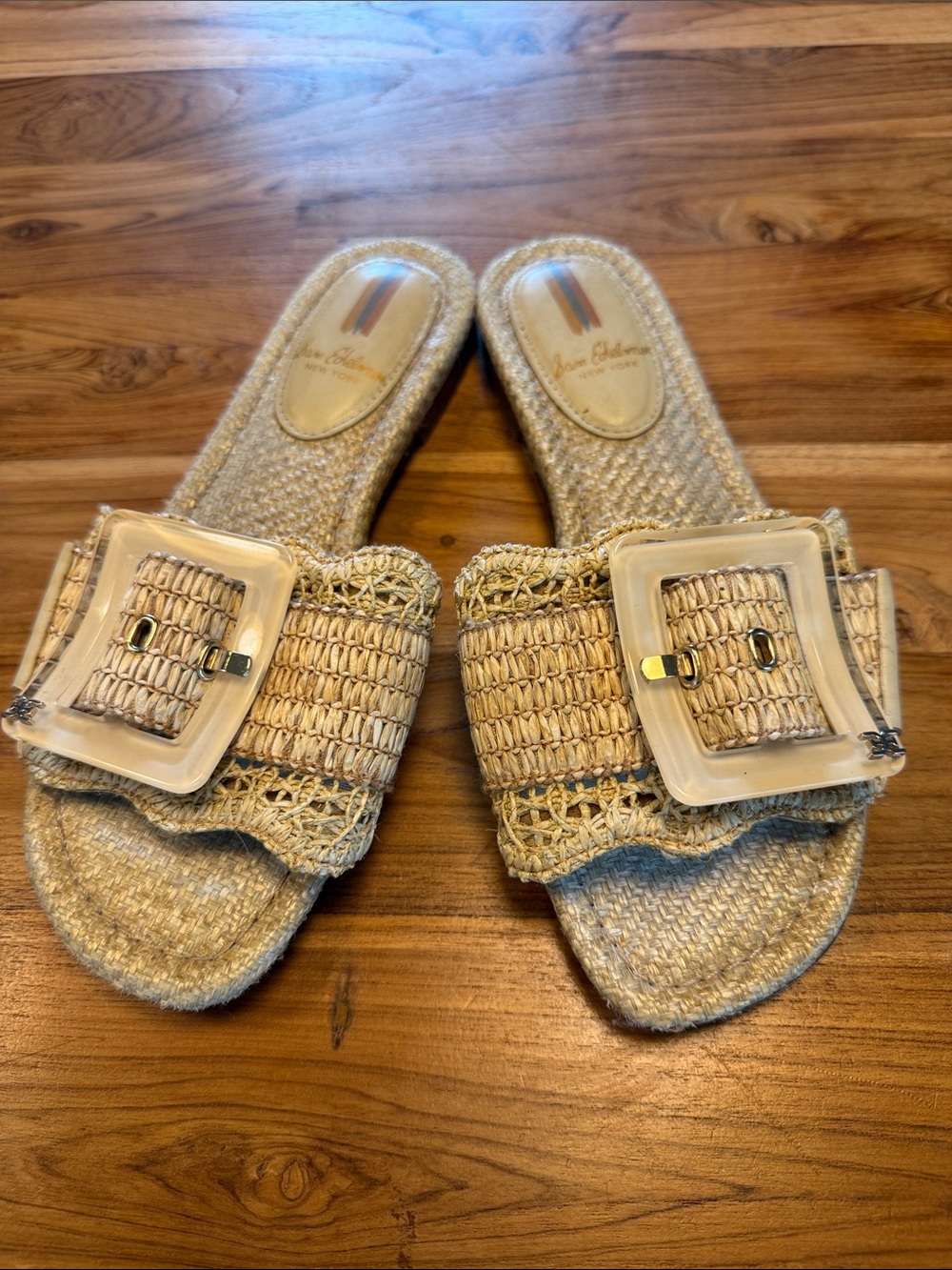 Sam Edelman Raffia Slide Sandals with Buckle. Size 6